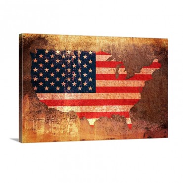 Vintage Stars And Stripes Map Of USA Wall Art - Canvas - Gallery Wrap
