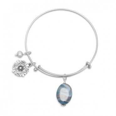 Expandable Blue Agate Fashion Bangle Bracelet
