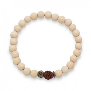 White Wood Bead Stretch Fashion Bracelet