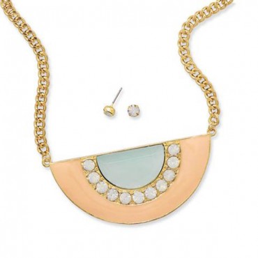  Mint and Peach Gold Tone Fashion Necklace and Earring Set