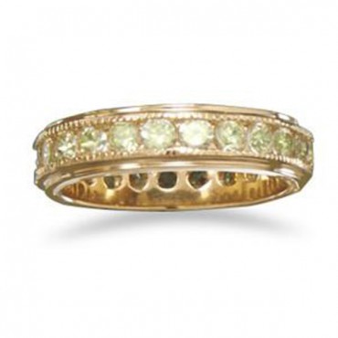 14 Karat Gold Plated Brass Ring with Green CZs