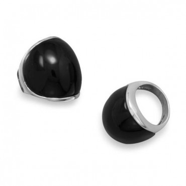  Rhodium Plated Brass Ring with Black Onyx and Enamel