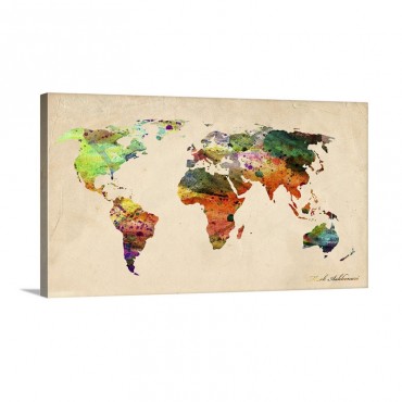Watercolor Map Of The World Wall Art - Canvas - Gallery Wrap