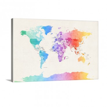 Watercolour Political Map Of The World Wall Art - Canvas - Gallery Wrap