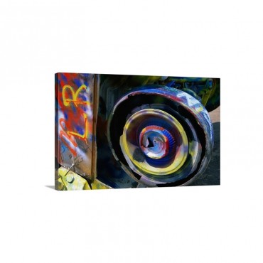 Wheel Of A Half Buried Cadillac Covered In Graffiti Cadillac Ranch Monument Wall Art - Canvas - Gallery Wrap