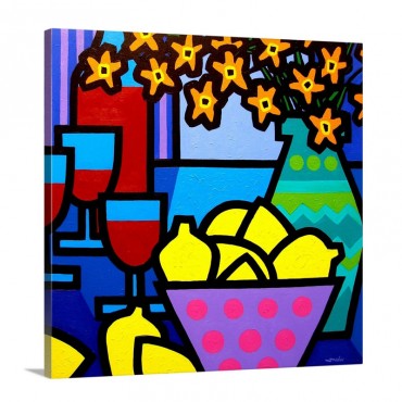 Wine Lemons And Flowers Wall Art - Canvas - Gallery Wrap