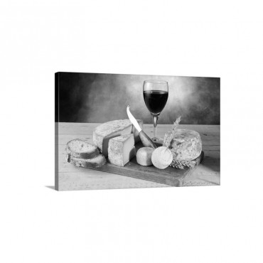 Wine With Cheeses And Breads On Cutting Board Wall Art - Canvas - Gallery Wrap