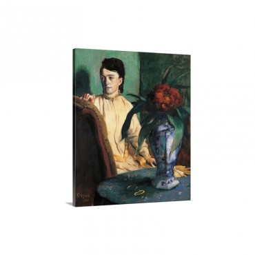 Woman Seated Beside A Vase Of Flowers By Edgar Degas 1872 Musee D'Orsay Wall Art - Canvas - Gallery Wrap