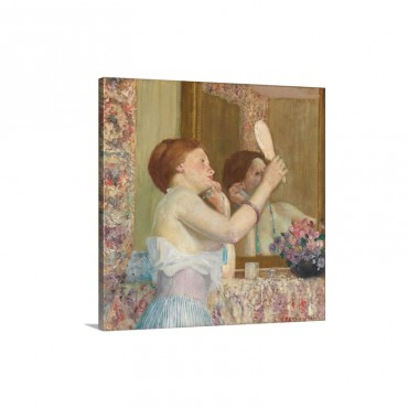 Woman With A Mirror By Frederick Carl Frieseke Wall Art - Canvas - Gallery Wrap