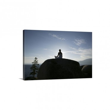 Woman Meditating On Rock Wall Art - Canvas - Gallery Wrap