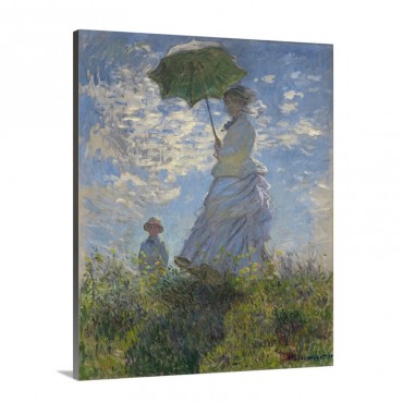 Woman With A Parasol Madame Monet And Her Son By Claude Monet 1875 Wall Art - Canvas - Gallery Wrap