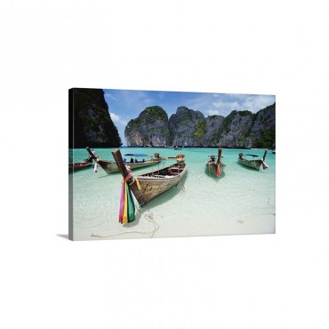 Wooden Boats In Maya Bay Thailand Wall Art - Canvas - Gallery Wrap