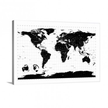 World Map With Longitude And Latitude Lines Marked Wall Art - Canvas - Gallery Wrap