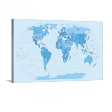World Map Blues Wall Art - Canvas - Gallery Wrap