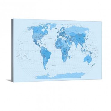 World Map Blues Wall Art - Canvas - Gallery Wrap