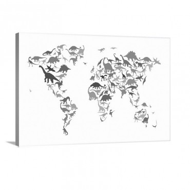 World Map Dinosaurs Multicolor Wall Art - Canvas - Gallery Wrap