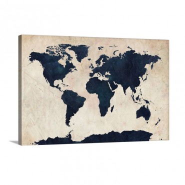 World Map Distressed Navy Wall Art - Canvas - Gallery Wrap