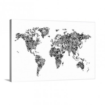 World Map Hearts Multicolor On White Wall Art - Canvas - Gallery Wrap