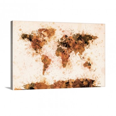 World Map Paint Splashes Bronze Wall Art - Canvas - Gallery Wrap