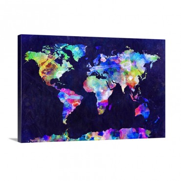 World Map Urban Watercolor Wall Art - Canvas - Gallery Wrap