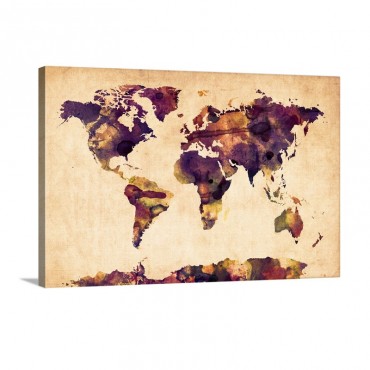 World Map Watercolor Purple Wall Art - Canvas - Gallery Wrap