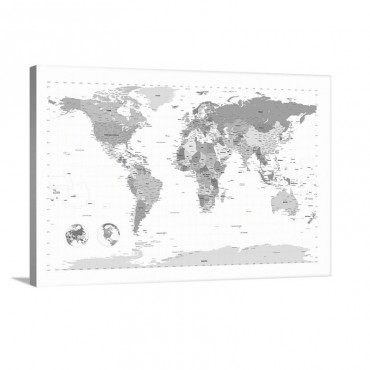 World Map Black And White Wall Art - Canvas - Gallery Wrap