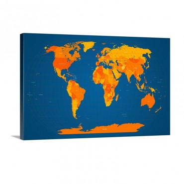 World Map In Orange And Blue Wall Art - Canvas - Gallery Wrap