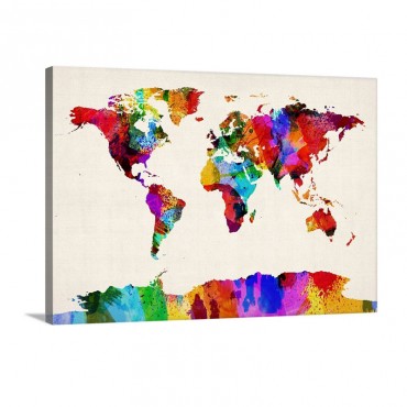 World Map Made Up Of Paint Wall Art - Canvas - Gallery Wrap