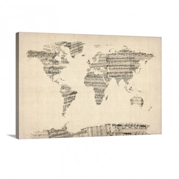 World Map Made Up Of Sheet Music Wall Art - Canvas - Gallery Wrap