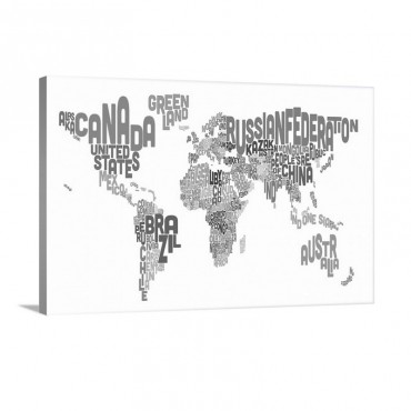 World Map Made Up Of Country Names Wall Art - Canvas - Gallery Wrap