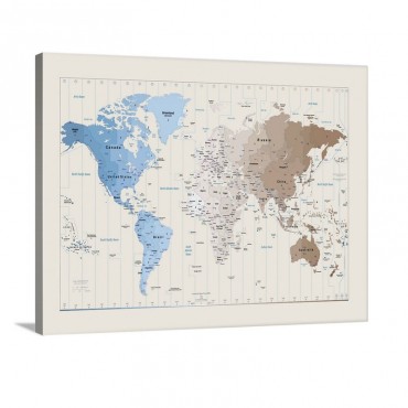 World Map Showing Timezones Wall Art - Canvas - Gallery Wrap