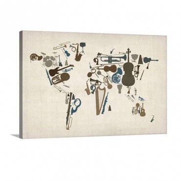 World Map made Up Of Musical Instruments Wall Art - Canvas - Gallery Wrap
