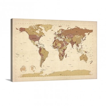 World Map Showing Latitude And Longitude  Brown Wall Art - Canvas - Gallery Wrap