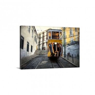 Yellow Funicular Painted With Graffiti Wall Art - Canvas - Gallery Wrap