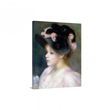 Young Girl In A Pink And Black Hat By Pierre August Renoir Wall Art - Canvas - Gallery Wrap
