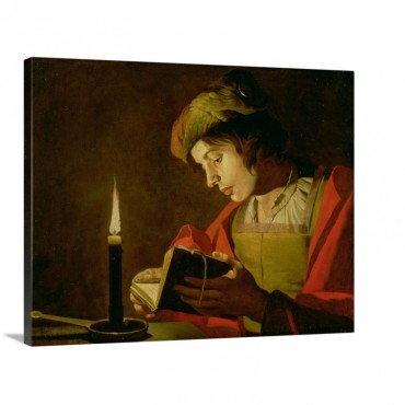 Young Man Reading By Candle Light Wall Art - Canvas - Gallery Wrap