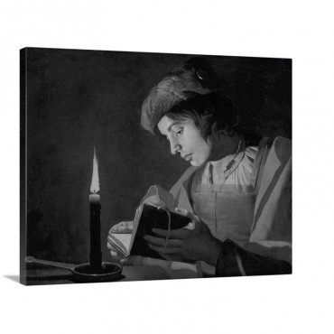 Young Man Reading By Candle Light Wall Art - Canvas - Gallery Wrap