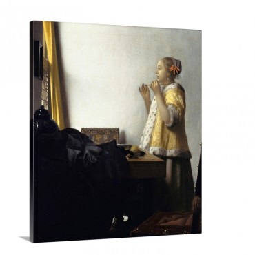 Young Woman With A Pearl Necklace By Jan Vermeer Wall Art - Canvas - Gallery Wrap
