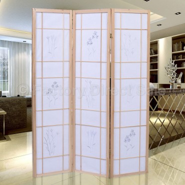 3 Panels Printing Flower Solid Wood Room Screen