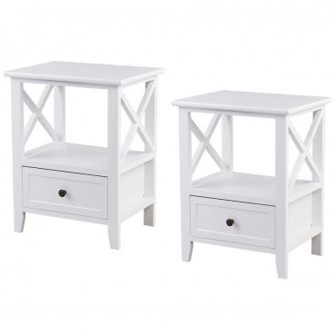 2 Pcs Living Room End Side Nightstands With Storage Drawer