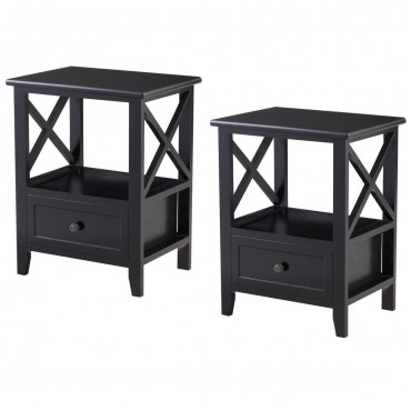 2 Pcs Living Room End Side Nightstands With Storage Drawer