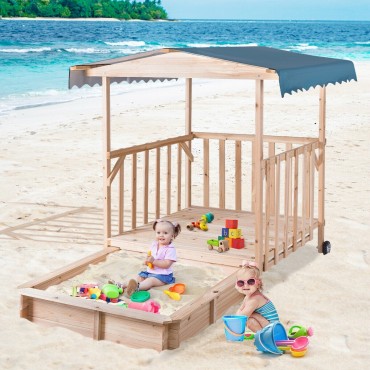 Outdoor Children Retractable Beach Cabana Sandbox With Canopy