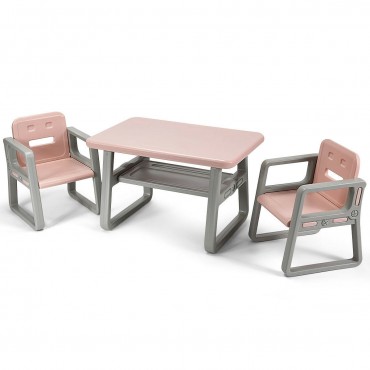 Kids Table And 2 Chairs Set With Storage Shelf