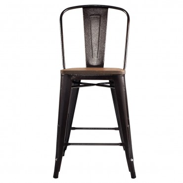 Set Of 4 Rustic Metal Wood Bar Chairs