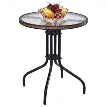 24 In. Patio Furniture Glass Top Patio Round Table