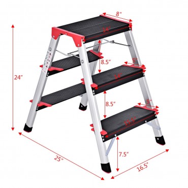 3 Step Aluminum Lightweight Ladder Folding Non-Slip Stool