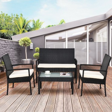 4 PCS Outdoor Patio Furniture Set Table Chair Sofa Cushioned Seat Garden