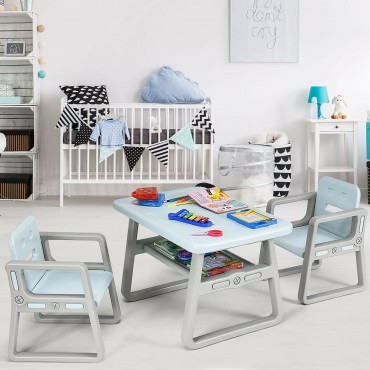 Kids Table And 2 Chairs Set With Storage Shelf