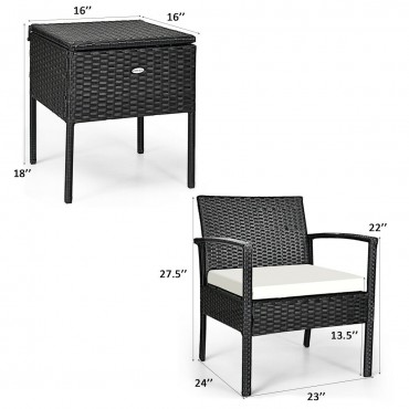 3 Pcs Outdoor Patio Rattan Furniture Set With Cushion