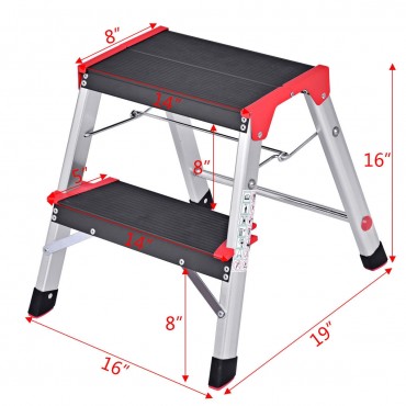 2 Step Aluminum Ladder Folding Non-Slip Platform 330Lbs Load